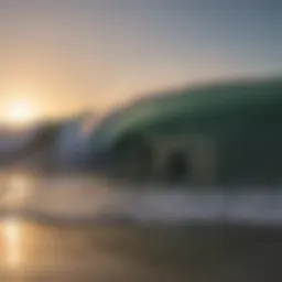 A surfer catching a wave at dawn in Cocoa Beach