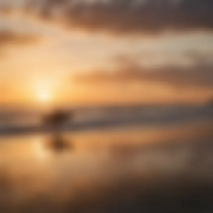 A stunning sunset view over Cocoa Beach with surfers in silhouette