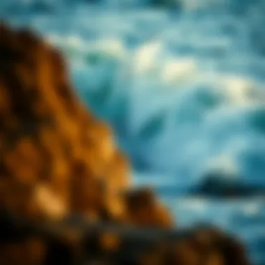 A close-up of ocean waves crashing against rocks