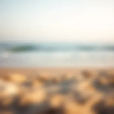 A serene beach scene with calm waves and clear skies