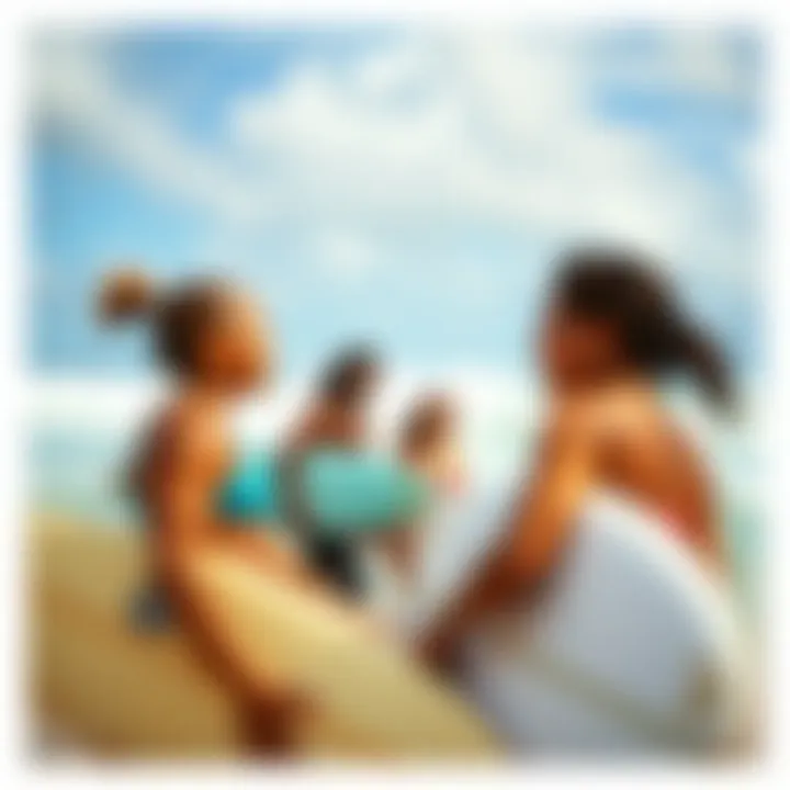 A diverse group enjoying surf culture on the beach