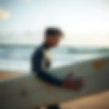 Surfer analyzing wind conditions on the beach