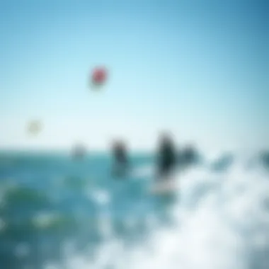 Thrilling Kitesurfing Adventure A serene landscape showing a vibrant kitesurfing scene with participants enjoying the sport, highlighting the thrill of kitesurfing.