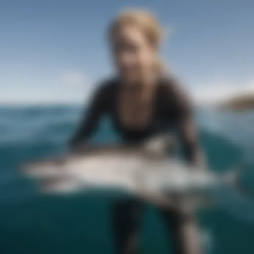 Ocean Ramsey engaging with the ocean while diving with sharks