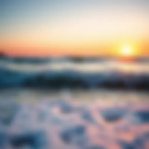 Gentle ocean waves lapping against a serene shore at sunset