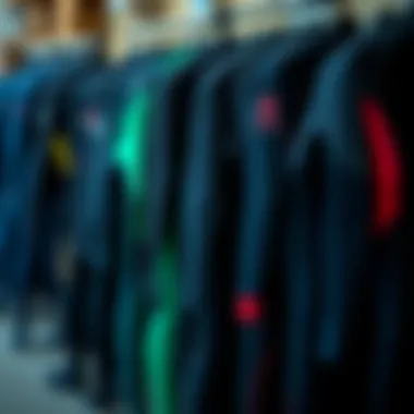 Variety of Wetsuit Styles Different wetsuit styles displayed on rack