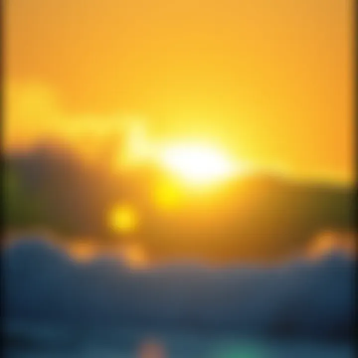 Visual representation of optimal surfing conditions with waves and sun