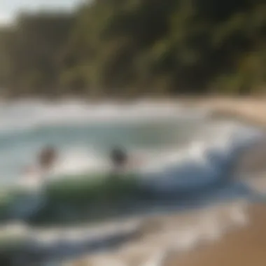 Local Beach Scene in Costa Rica A vibrant local beach scene showcasing surfers and spectators enjoying the day
