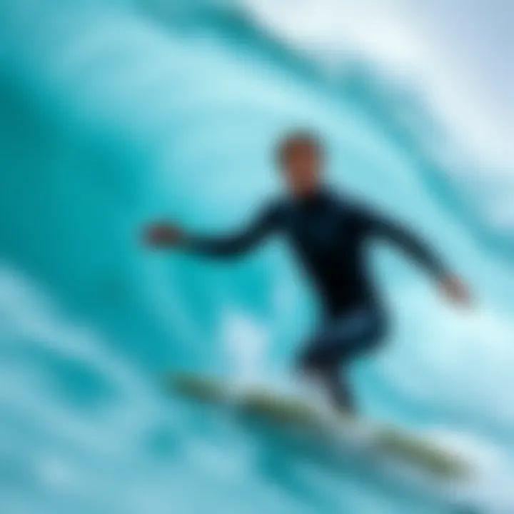 Surfer in a Flexible Wetsuit A surfer catching a wave, showcasing a durable and flexible wetsuit
