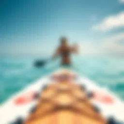 An artistic view of a paddle board on tranquil waters