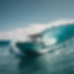 A sleek Pavati surf boat gliding over turquoise waves