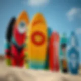 A vibrant collection of personalized boogie boards showcasing unique designs