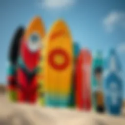 A vibrant collection of personalized boogie boards showcasing unique designs