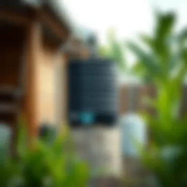 Implementing Rainwater Harvesting Techniques A rainwater harvesting system installed at a residential property