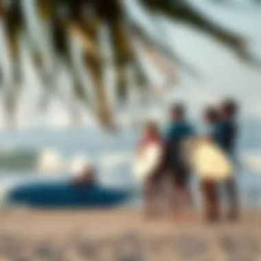 Community and Culture: Local Surfers Bonding on the Beach Local surfers enjoying camaraderie after a day in the waves