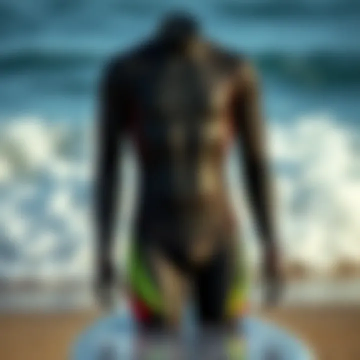 High-performance reaction wetsuit displayed on surfboard