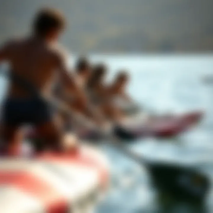 Unity in Paddle Surfing Community A group of paddle surfers engaging in a community event on the water