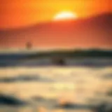 Paddle Surfing at Sunrise A serene beach landscape showcasing paddle surfers in the distance