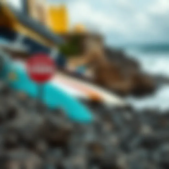 Rocky Coastline with Surfboards in Background Rocky coastline with surfboards in the background