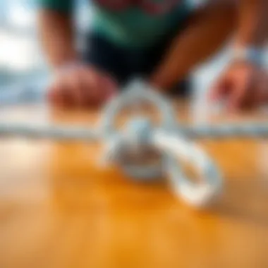 Secure Knot for Boogie Board String Safety Close-up of a secure knot used in boogie board string for enhanced safety