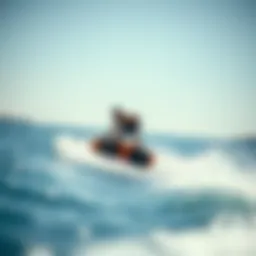 Dynamic view of a self-propelled wakeboard gliding over water