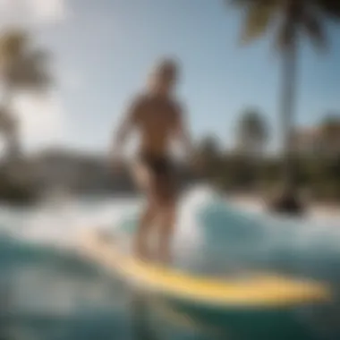 Balance Training on Surfboard Simulator Balancing exercise on a surfboard simulator