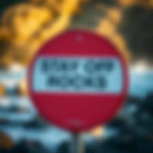 Stay Off Rocks Warning Sign Warning sign at a rocky surf spot