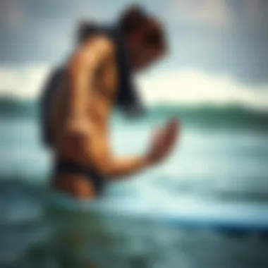 Preventative Measures Against Water Cramps A surfer stretching before entering the water to prevent cramps