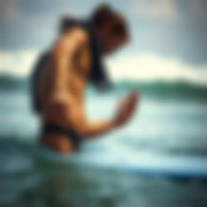 Preventative Measures Against Water Cramps A surfer stretching before entering the water to prevent cramps