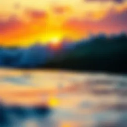 A captivating surf scene at dawn reflecting vibrant colors