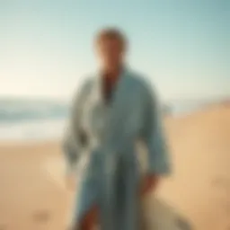 A stylish surf changing robe showcased on a sandy beach