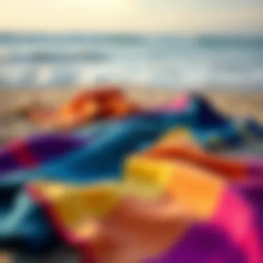 Vibrant Surf Changing Towels on the Shore Colorful surf changing towels displayed on the beach
