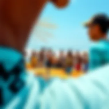 Cultural Significance of Surfing Machines A cultural gathering around a surfing machine, highlighting community engagement.