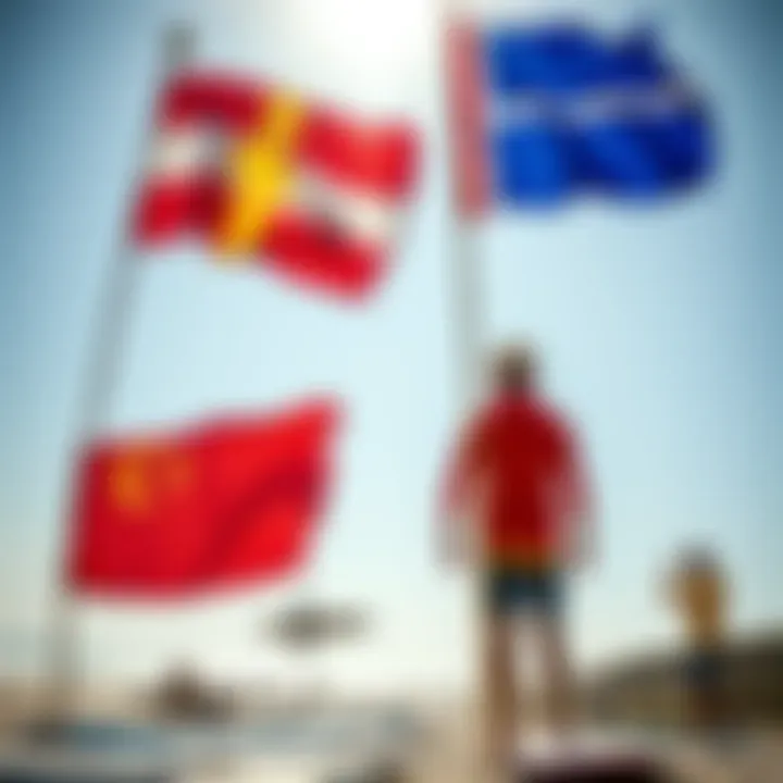 Signal Flags in Surf Culture Surf culture enthusiasts using signal flags at the beach