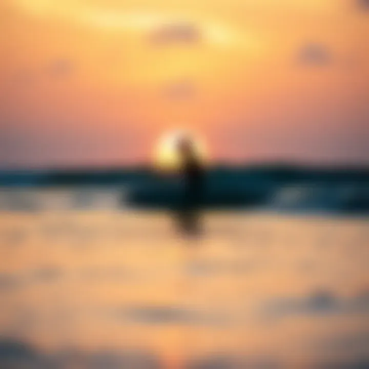 Solitude and Reflection: A Surfer's Journey A lone surfer silhouetted against a stunning sunset, representing the spiritual connection to nature.