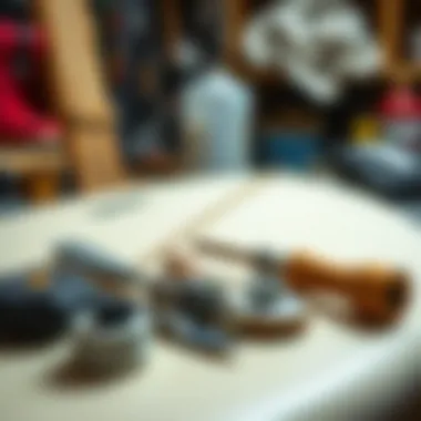 Tools and materials essential for surfboard maintenance