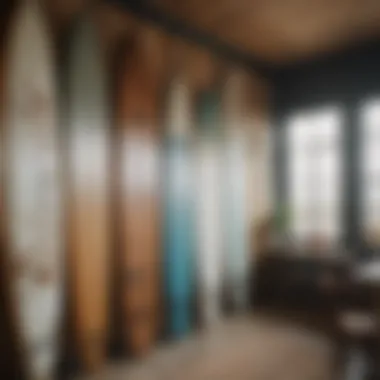 Coastal Decor Inspiration Surfboard styled with coastal-themed decor