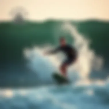 Surfing in Action Dynamic action shot of surfing with a surfboard