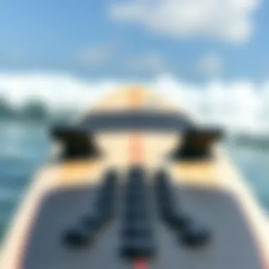 A surfboard with Gorilla traction pads installed on the deck, ready for surfing.