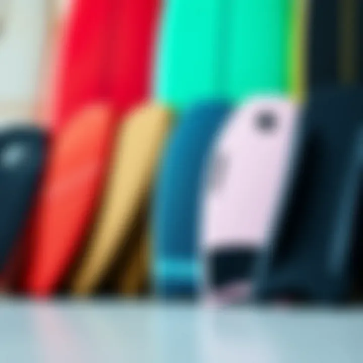 A vibrant selection of surfboard pad colors arranged aesthetically