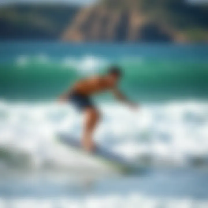 Surfing Technique Improvement through Balance Training Surfer practicing on a balance board