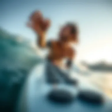 A surfer maintaining their surfboard with Gorilla traction pads using eco-friendly products.