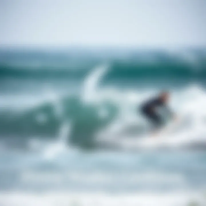 Surfer navigating waves in varied weather conditions