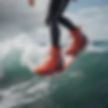 Surfer wearing Rip Curl surf booties in action on waves