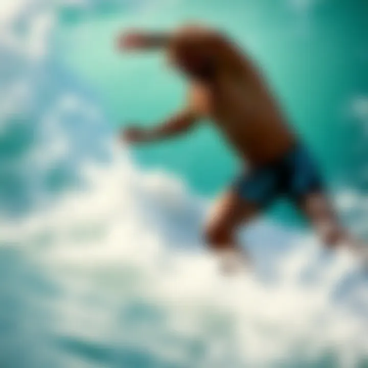 Performance in Action Dynamic surf action showcasing high-performance swim trunks