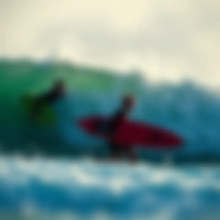 Surfers Riding the Waves with Billabong Boogie Boards Surfers enjoying the waves with Billabong boogie boards