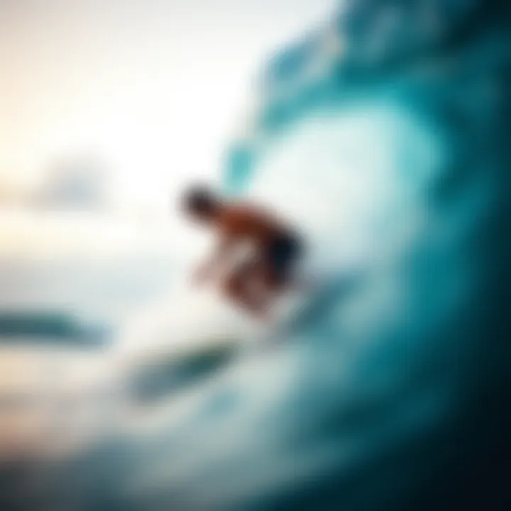 Neck Strain During Surfing Surfer in action demonstrating neck strain while riding a wave.