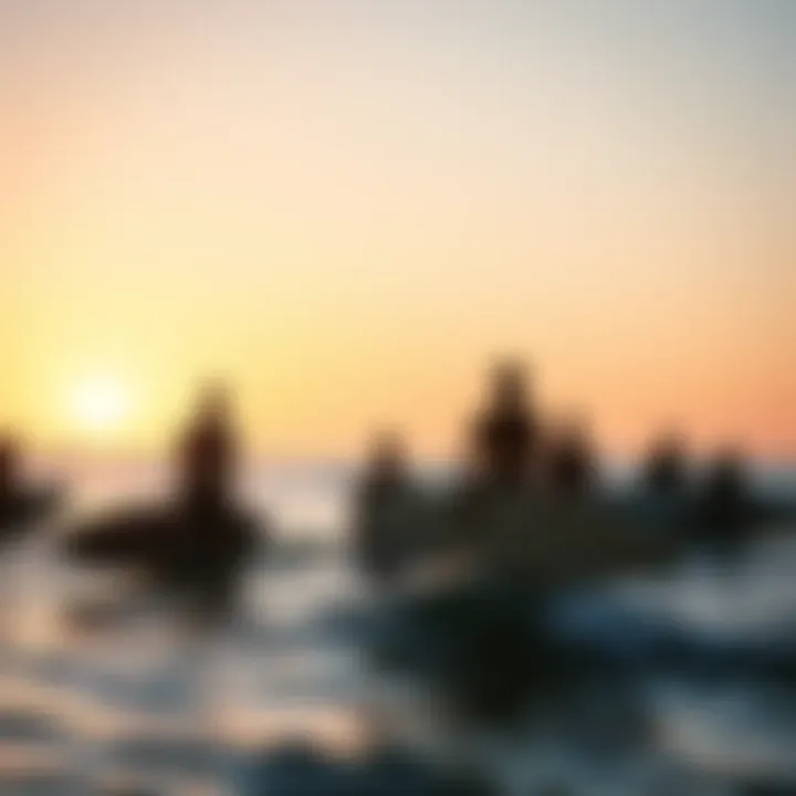 Group of Surfers Enjoying the Sunset Group of surfers enjoying the sunset