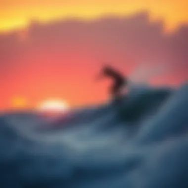 Surfer Riding a Wave at Sunset Surfer riding a wave at sunset