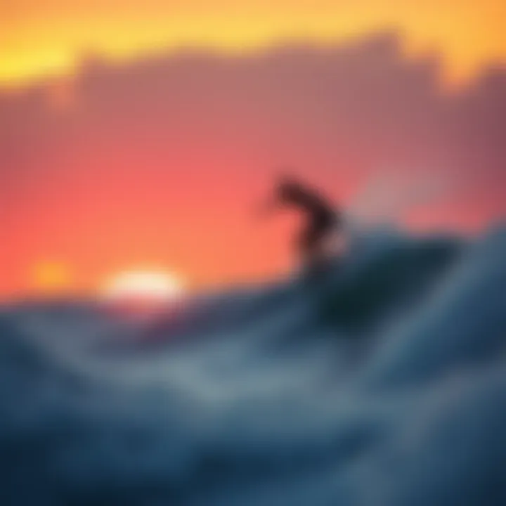 Surfer Riding a Wave at Sunset Surfer riding a wave at sunset